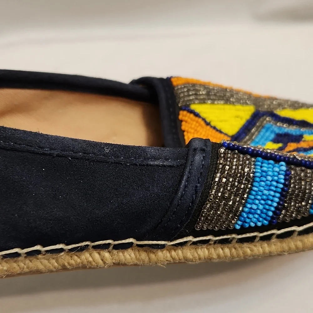 Sam Edelman Maris Colorful Beaded Aztec Tribal Suede Espadrilles (W Size 7.5)